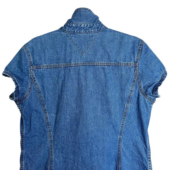 Vintage Tommy Hilfiger Y2K Denim Mini Dress Pearl Button Front Western Size 14 - Picture 9 of 15